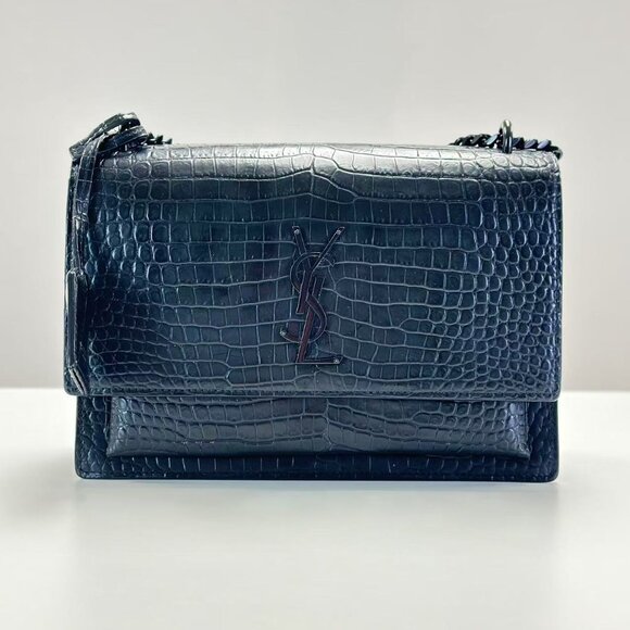 Yves Saint Laurent Black Crocodile Leather Sunset Shoulder Bag Crossbody - Picture 10 of 10